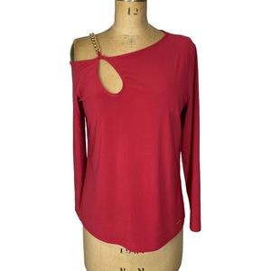 Nine West Bordeaux Red Embellished Chain Detail One Shoulder Blouse Size M